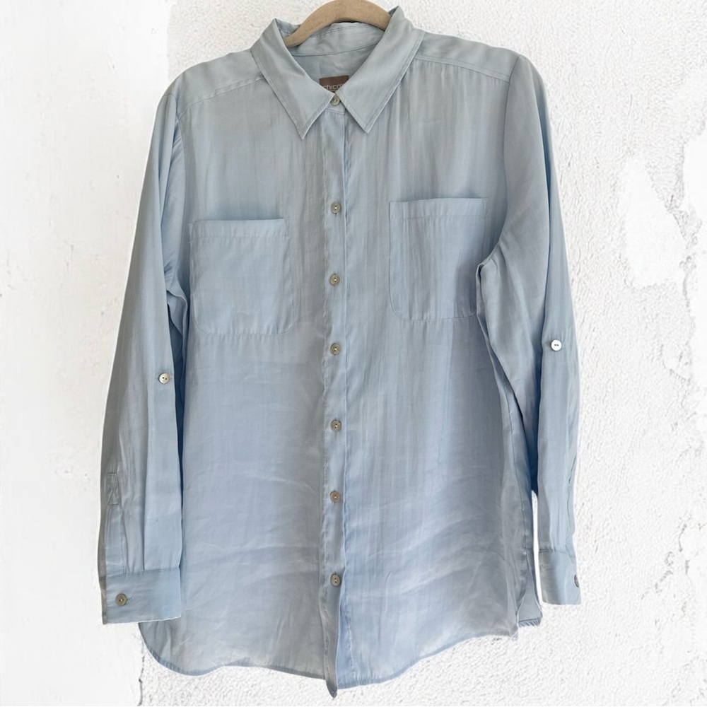 Chico’s Long Sleeve Button Up Soft Stylish Blouse Size 2 (fits like a large).